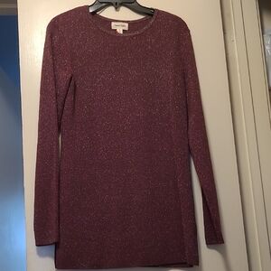 Open Edit Women's Purple Crew Neck Sweater With Siver Metallic Thread